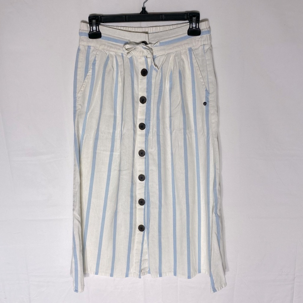 Ripzone White Blue Striped Button Front Midi Skirt S